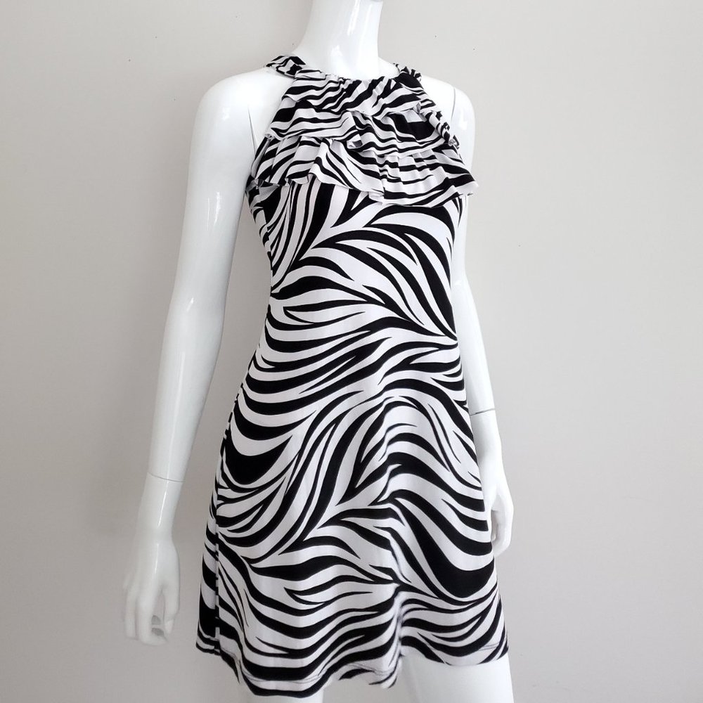 en focus petite : zebra print halter mini dress